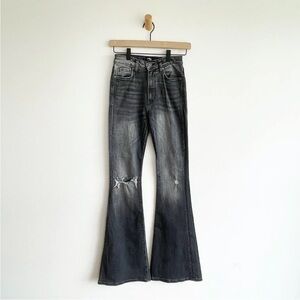 Hudson Women's Jeans Holy Flare Faded Black Distressed Bell Bottom Size 23